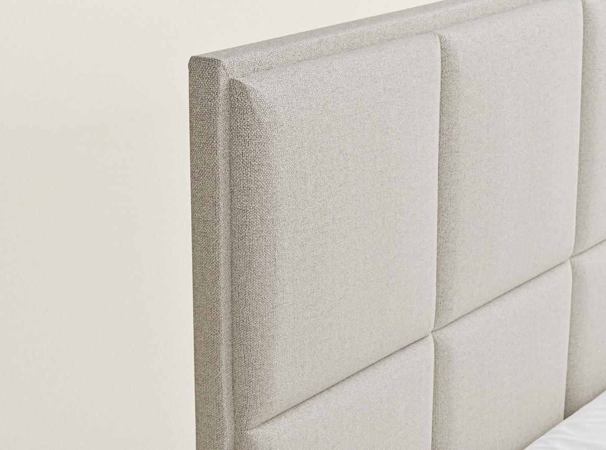 POLSTERBETT Fogo 180/200 cm, in Ecru, Bettkasten, gepolstertes Kopfteil - Ecru/Schwarz, Holz/Holzwerkstoff (180/200cm) - Maison de Reve