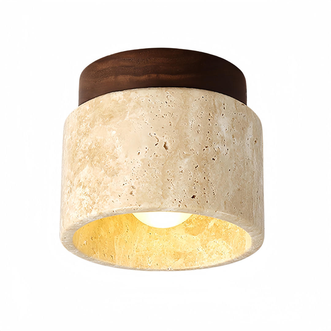 DECKENLEUCHTEN Wabi-Sabi Travertin gelb - Gelb, Stein (10/10/12cm) - Authentics