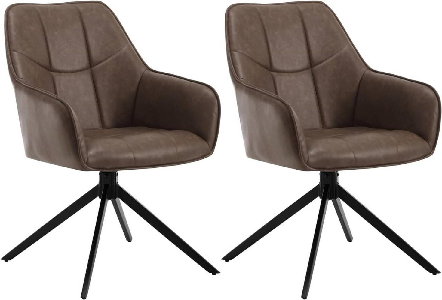 ESSZIMMERSTUHL2ER Set drehbar,Vintage Kunstleder, Braun - Schwarz/Braun, Kunststoff/Metall (58/86/63.5cm) - Woltu
