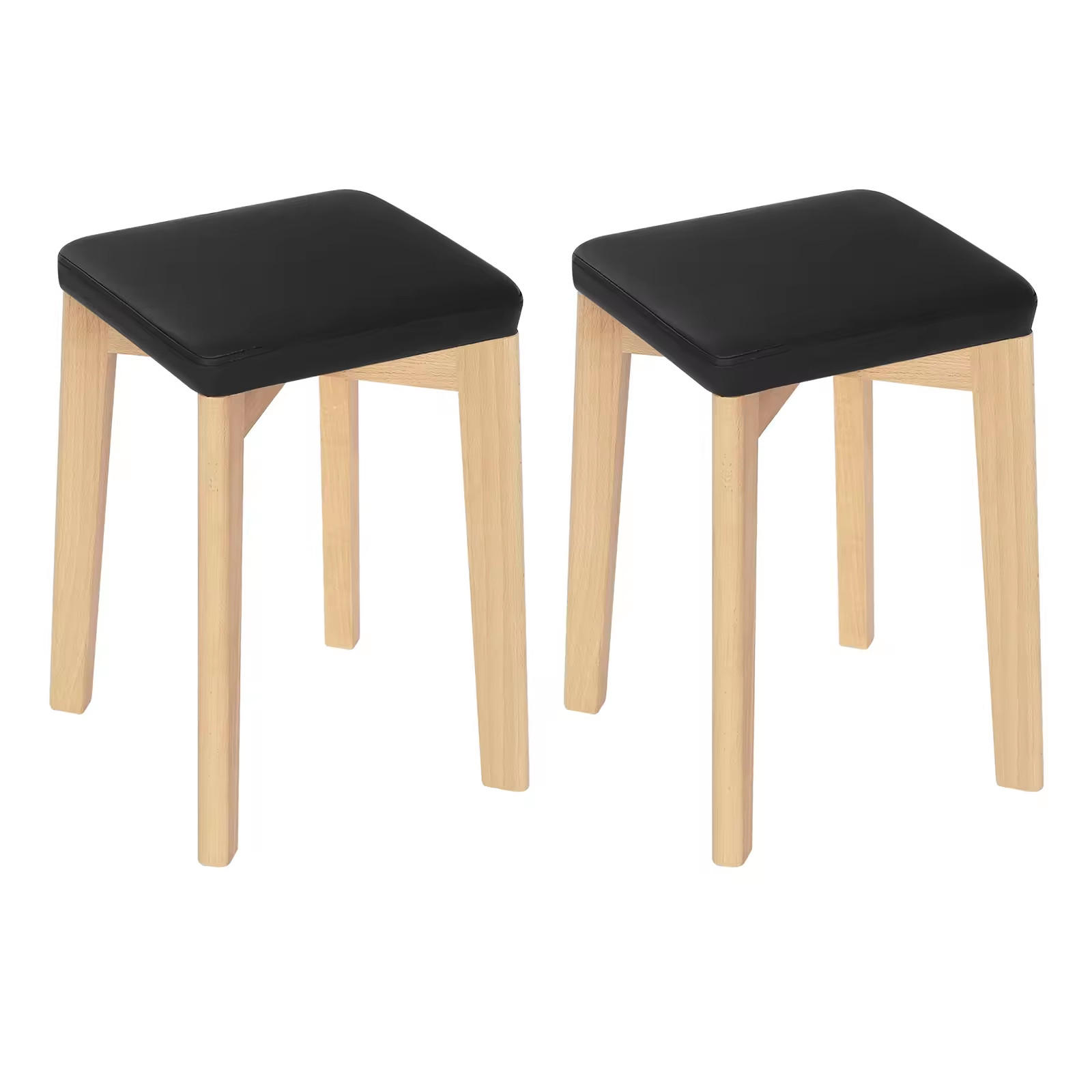 STAPELHOCKER DE-36174 2er Set mit Buchenholz und PU-Sitz Schwarz - Schwarz, Holz (32.5/47/32.5cm) - ComfortXL