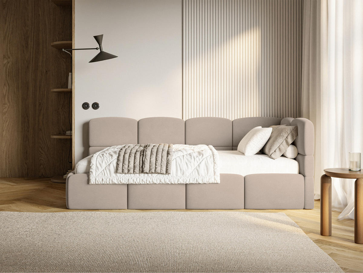 ŠTUDENTSKÁ POSTEĽ Cloudy béžová 90x200 cm, záhlavie vpravo, zamat - čierna/béžová, textil/plast (90/200cm) - Selsey