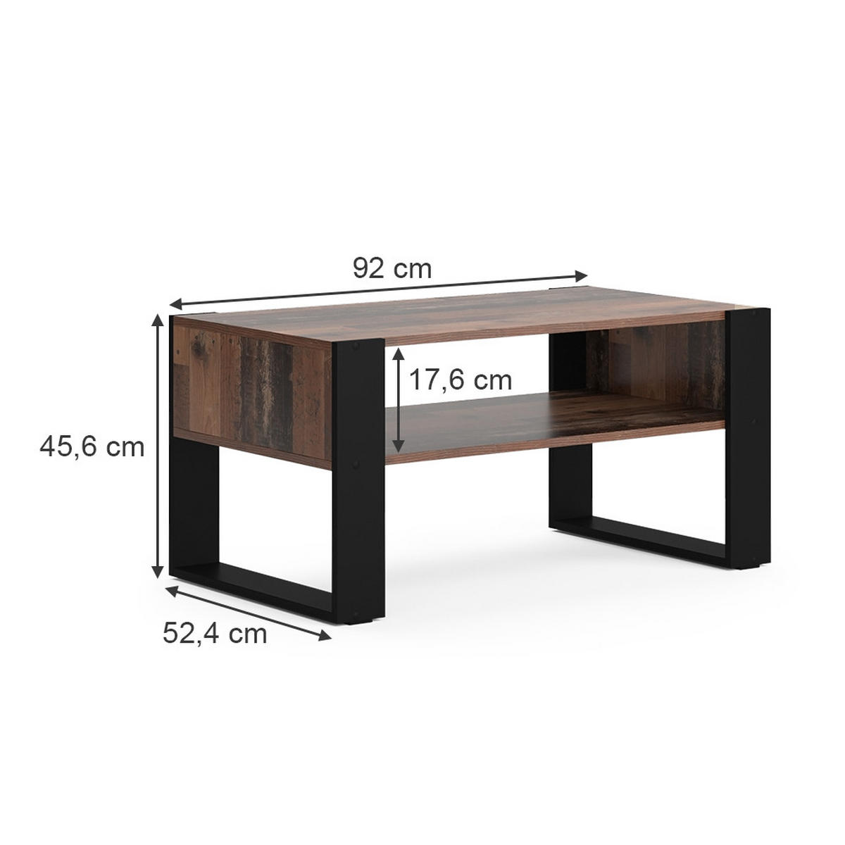 COUCHTISCH Olli Antikholz 92 x 52,4 cm mit Ablage - Eichefarben/Schwarz, Holzwerkstoff (52.4/92/45.6cm) - Vicco
