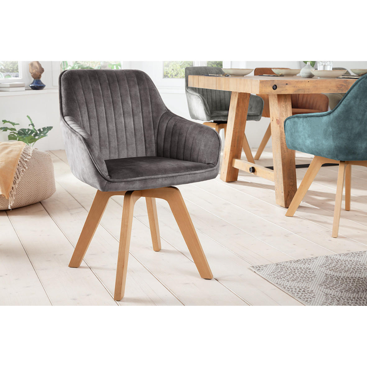 ARMLEHNSTUHL LIVORNO Samt Grau - Grau, Textil (62/84/62cm) - riess-ambiente