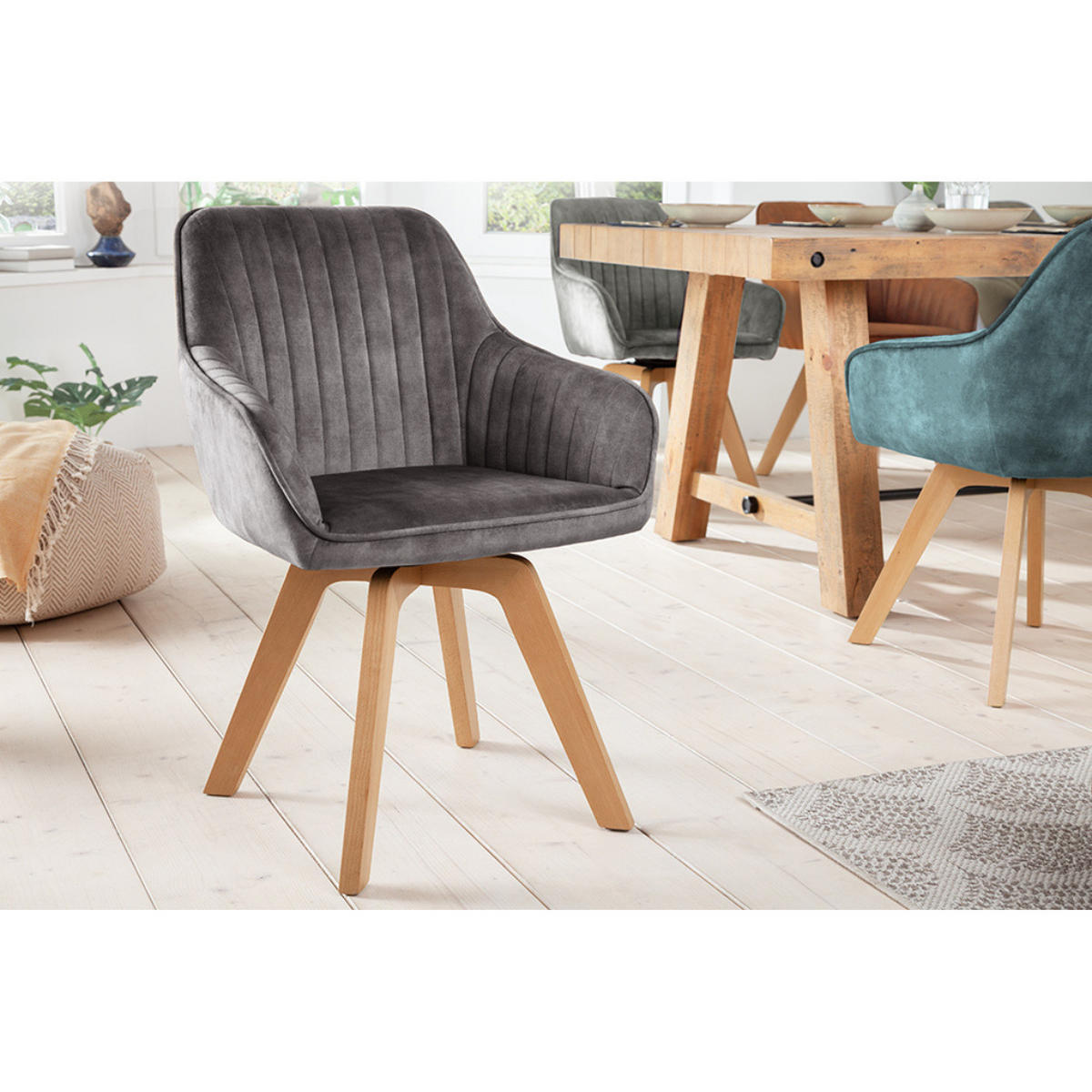ARMLEHNSTUHL LIVORNO Samt Grau - Grau, Textil (62/84/62cm) - riess-ambiente