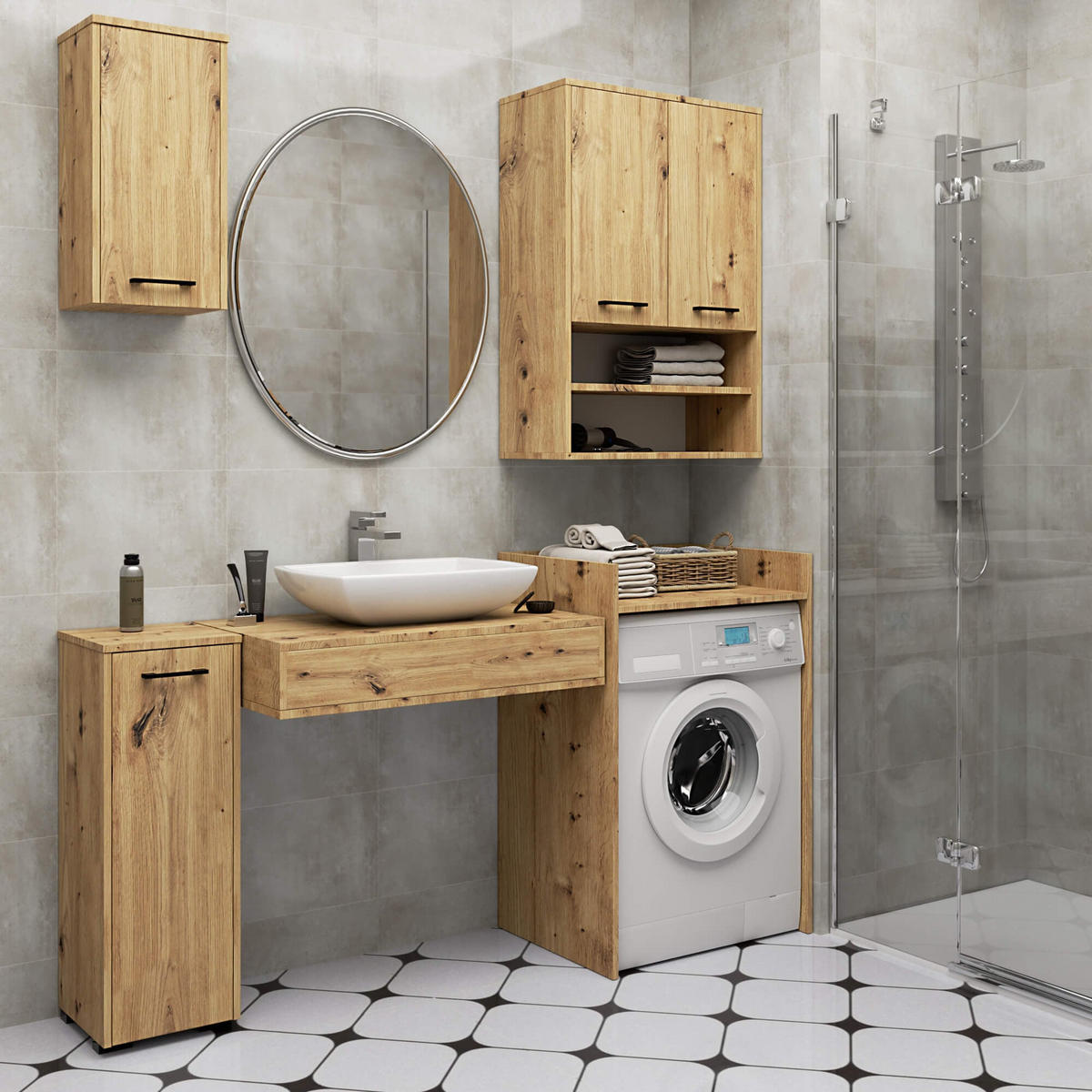 BADEZIMMERSCHRANK FIN Artisan Eiche 30x60x22,5 cm - Eiche Artisan, Holzwerkstoff/Kunststoff (30/60/22.5cm) - Akord