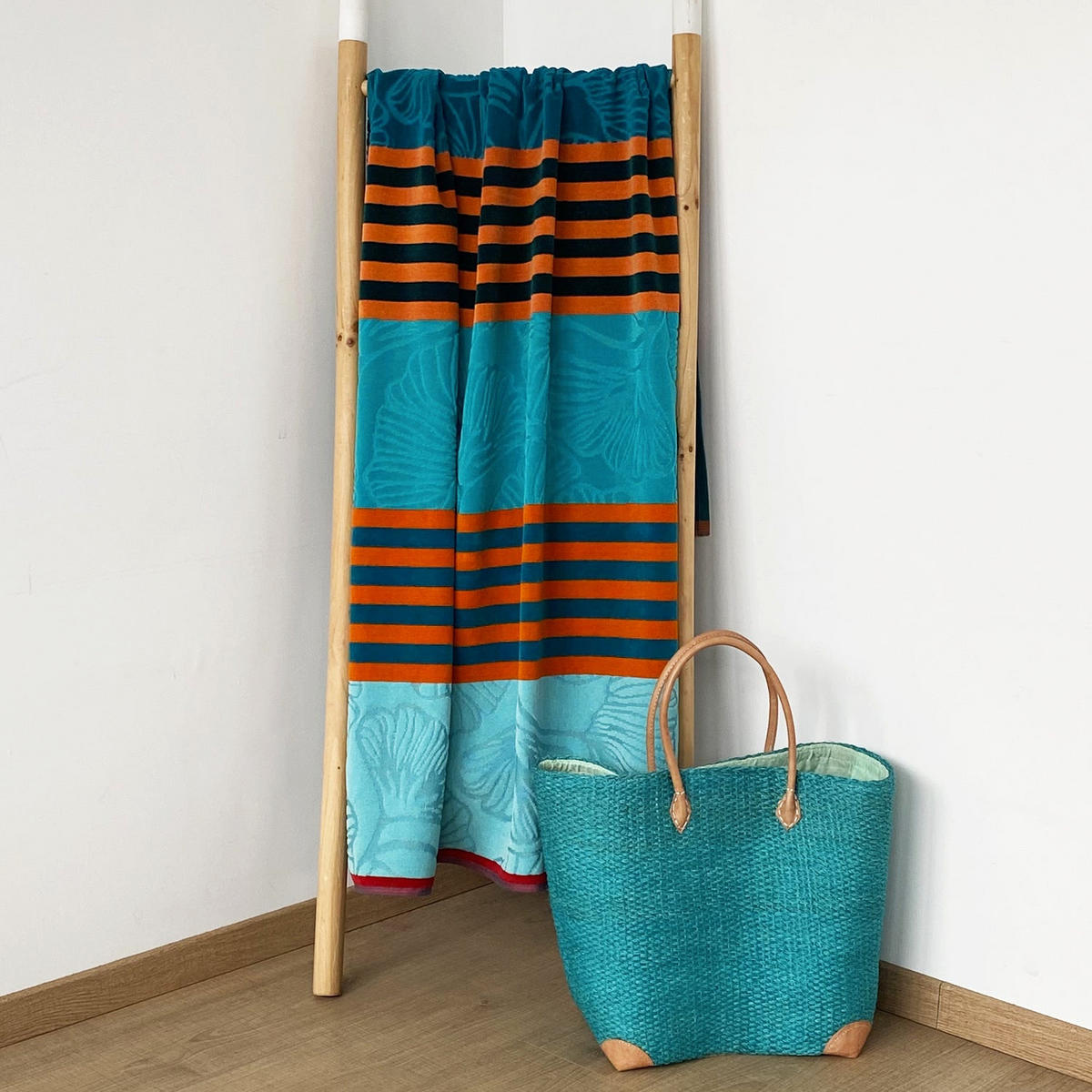 STRANDTUCH Frottee Velours Jacquard Ziseliert Fiorito 90x170 340g/m² - Blau, Textil (90/170cm) - LE COMPTOIR DE LA PLAGE