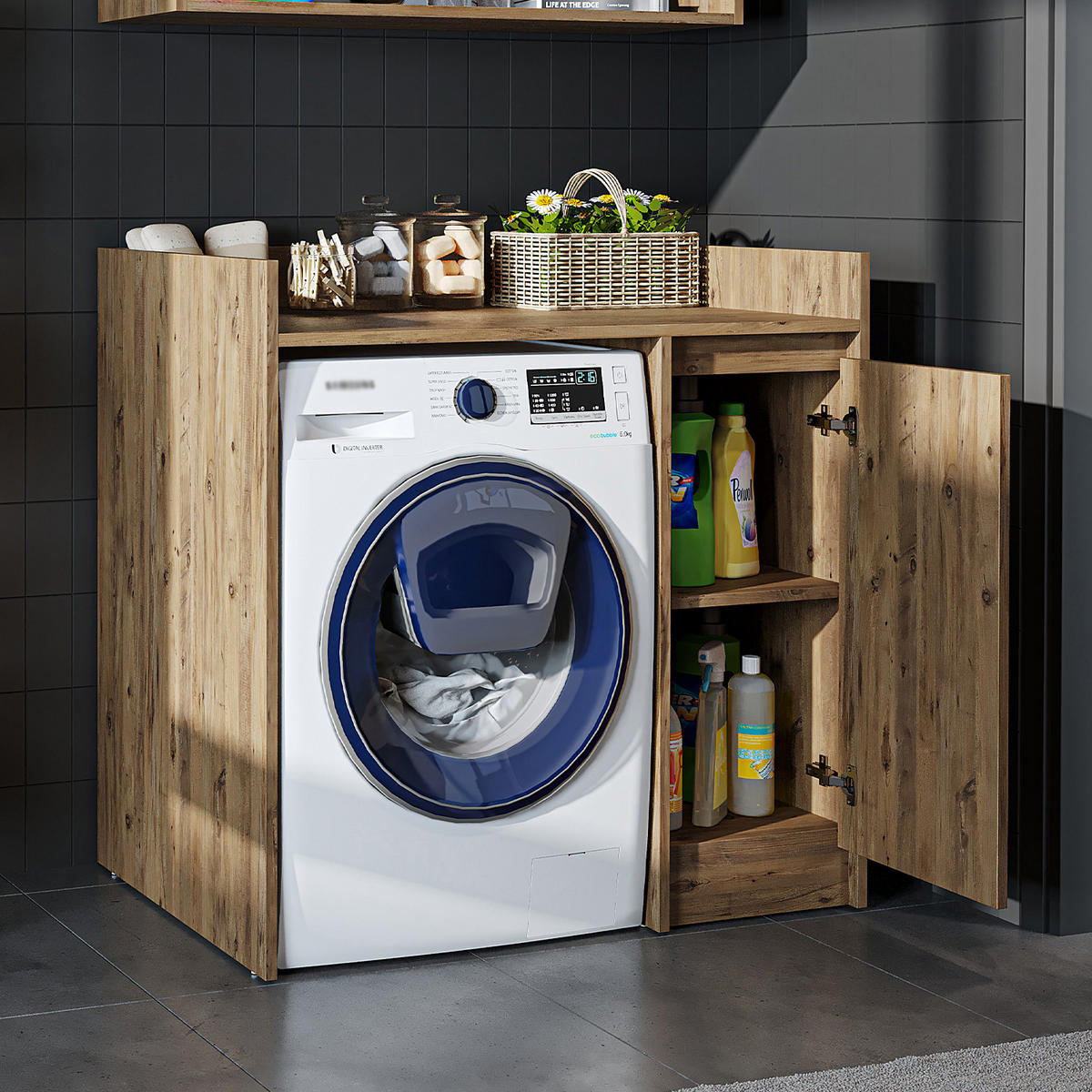 WASCHMASCHINENSCHRANK DERIN-II 100cm Breit, 99cm Hoch - Eichefarben, Holzwerkstoff (100/99/60cm)