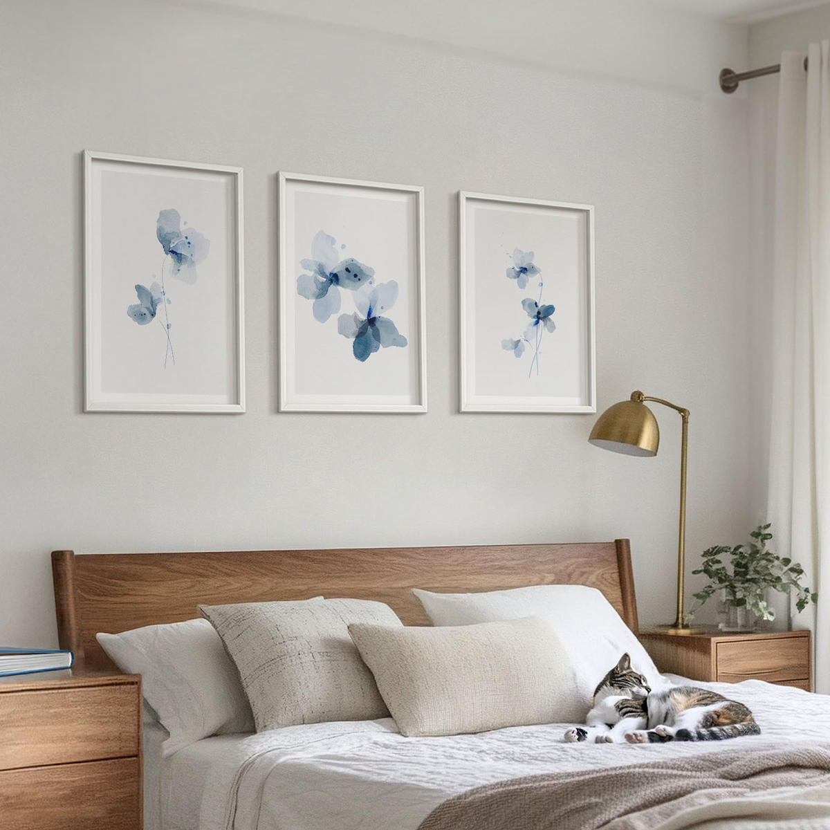 WANDBILDER 3er-Set - 40x60 cm Weißer Rahmen - Blaue Blumen - Weiß, Kunststoff (40/60cm) - ArtPrintCave