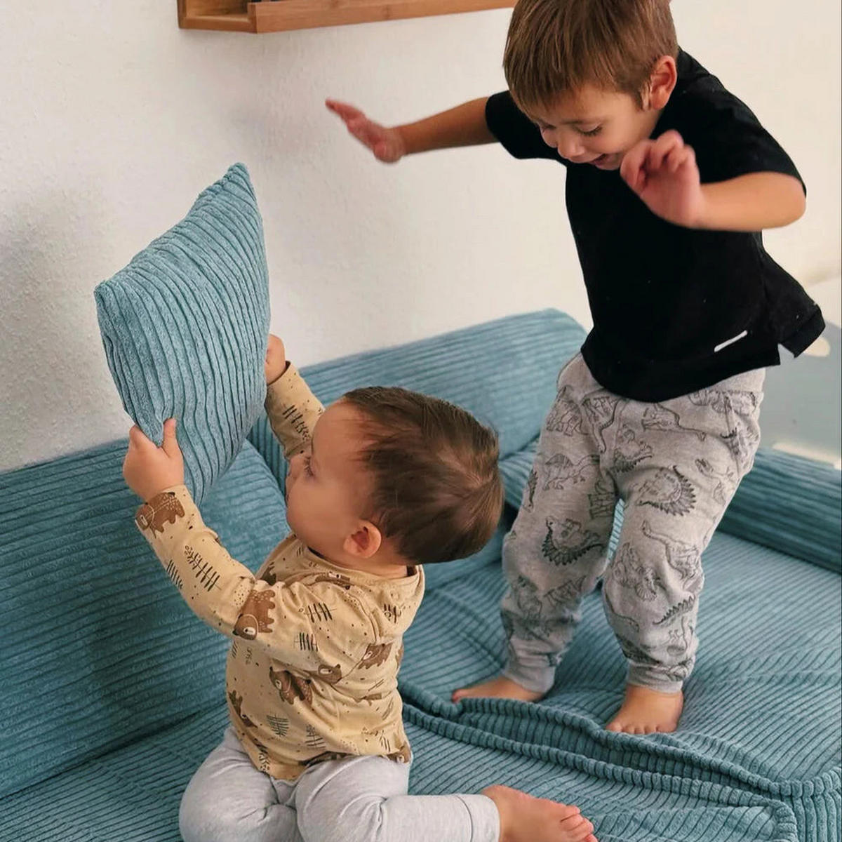 KINDERSOFA AESTHETIC 160 cm Cord Türkis 10 Stk - Blau, Textil (80/12/160cm) - MeowBaby