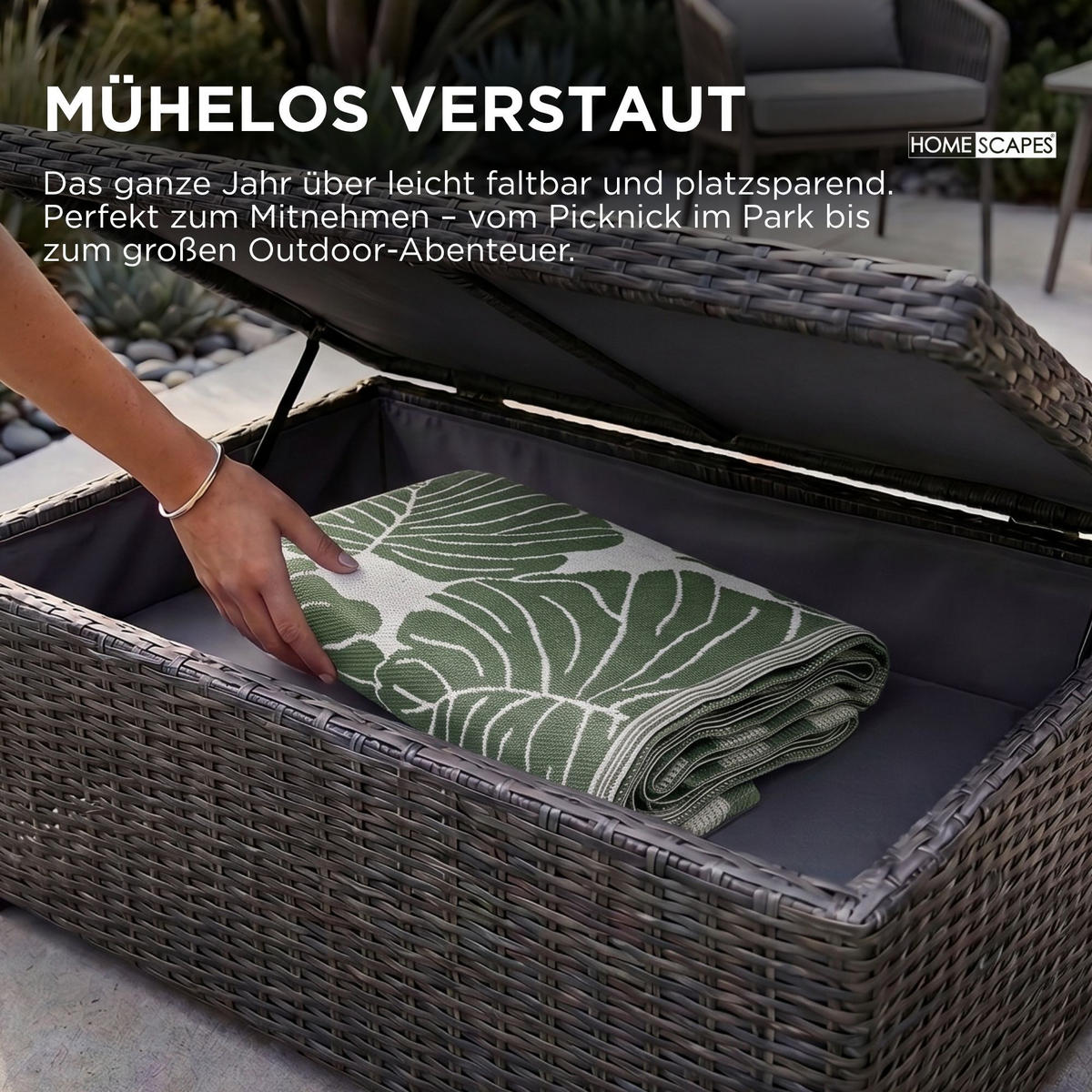 OUTDOORTEPPICH Ada, floral gemustert 180/270 cm - Dunkelgrün, Kunststoff (180/270cm) - Homescapes