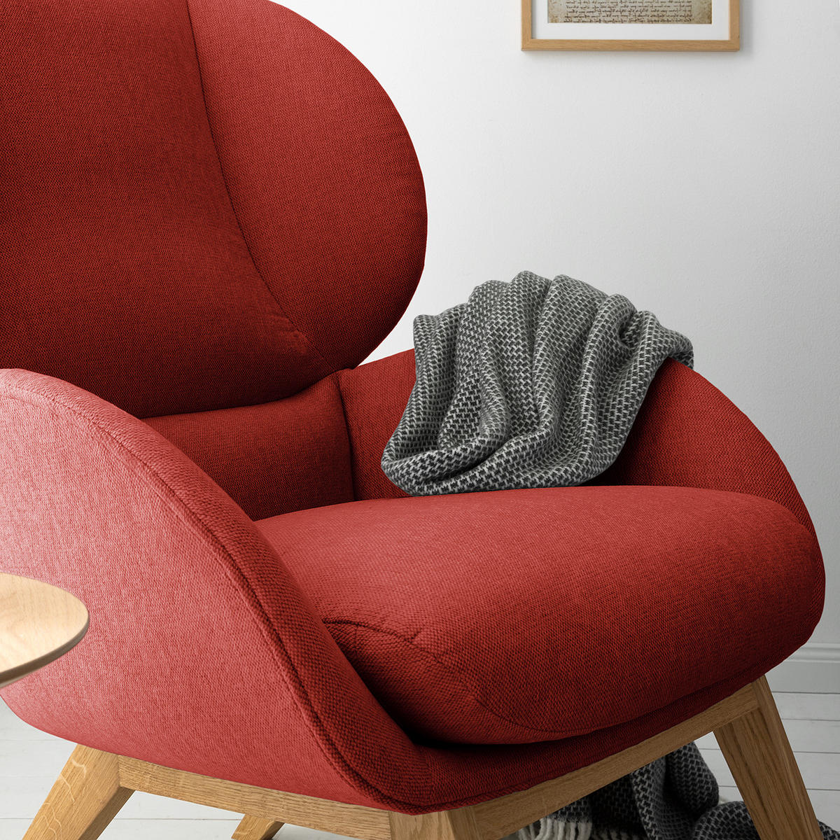 SESSEL - Eichefarben/Rot, Eichenholz/Textil (82/102/90cm) - home24