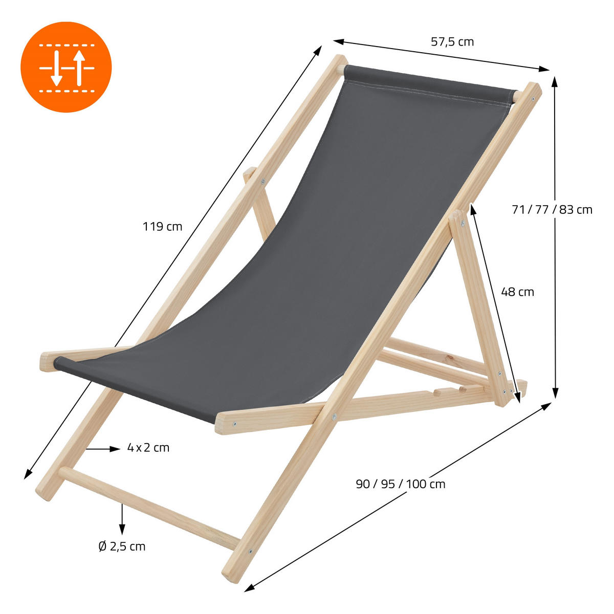 LIEGESTUHL 10er Set Anthrazit - Anthrazit, Holz (57.5/83/100cm) - ECD-Germany