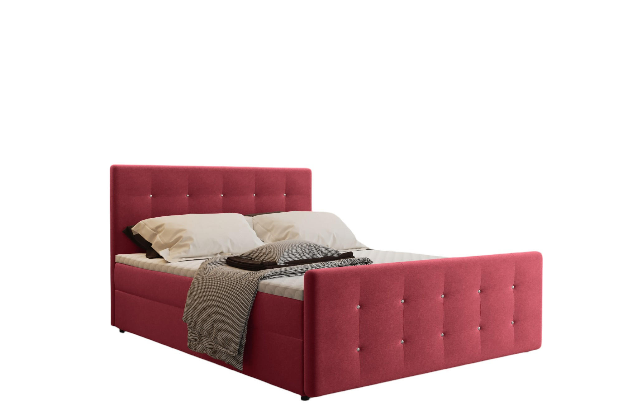 BOXBETT Mit Bettkasten Matratze Topper AMOR Rot 140x200 cm H3-Bonell - Rot, Holz/Textil (140/200cm) - Kaiser Möbel