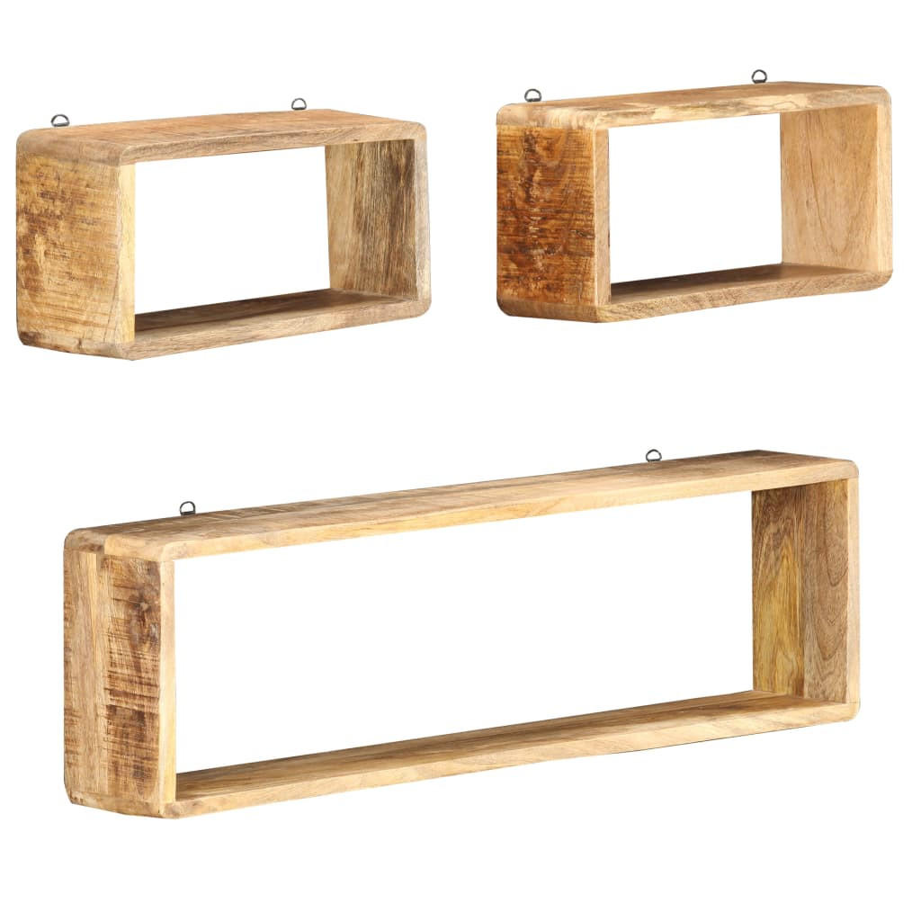 WANDREGALSET 3-teilig 35-80/15/20-25 cm aus Mango-Massivholz - Braun, Holz (80/25/15cm) - vidaXL