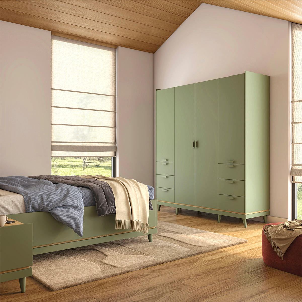 OMARA ZA OBLAČILA Sandy Zelena - zelena, leseni material (190/214.5/57.4cm) - Petits-meubles