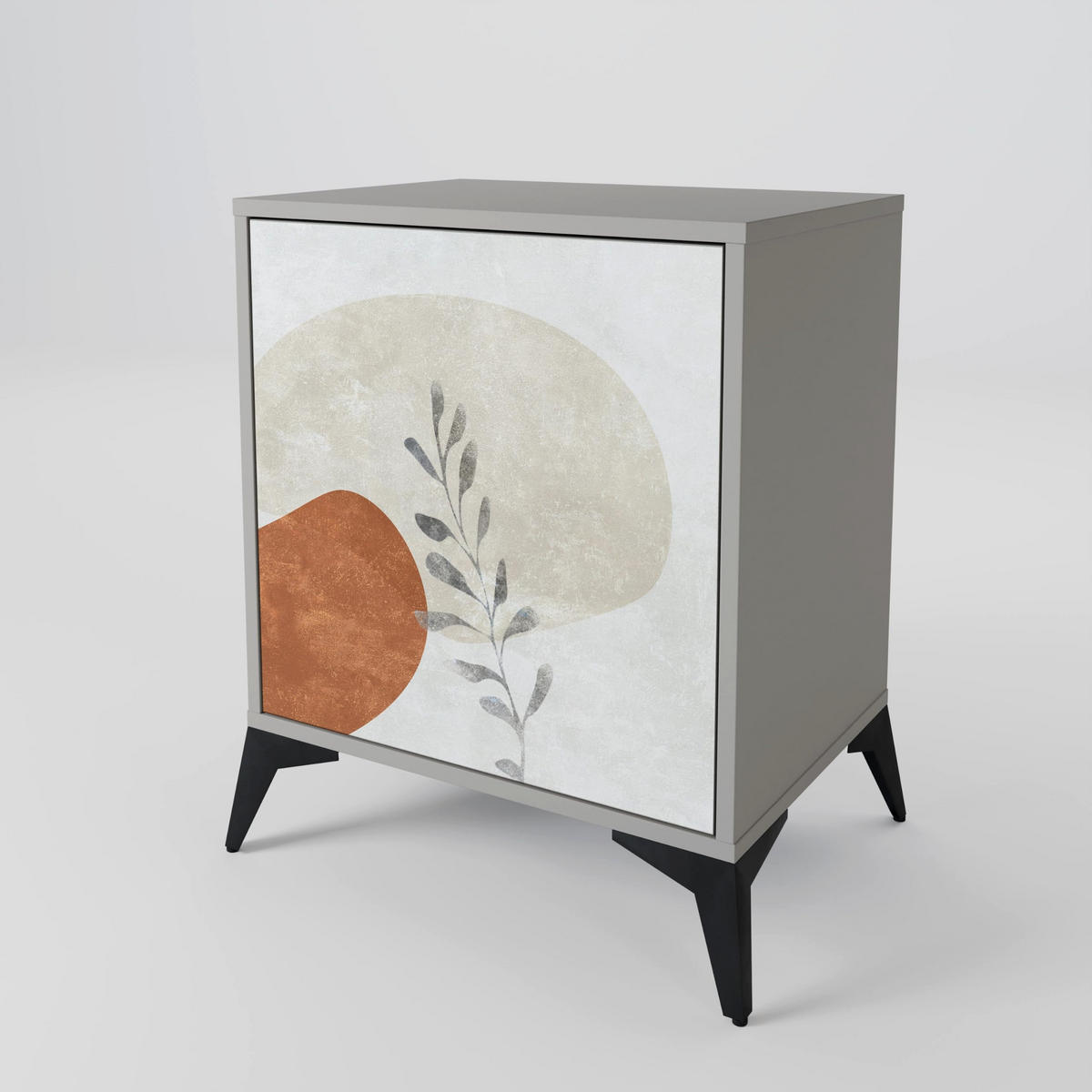 SIDEBOARD TRANQUIL TWIG, Grau, 57,5x42x72,5 cm, Schwarze Metallfüße - Multicolor/Schwarz, Holzwerkstoff/Metall (57.5/72.5/42cm) - SpaceRebels