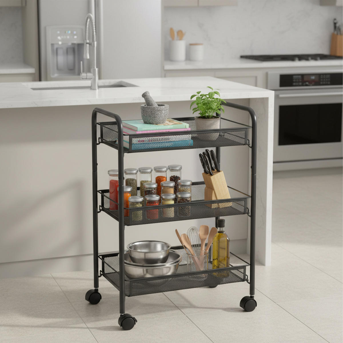 ROLLWAGEN - Schwarz, Metall (44.5/63/26cm) - Relaxdays