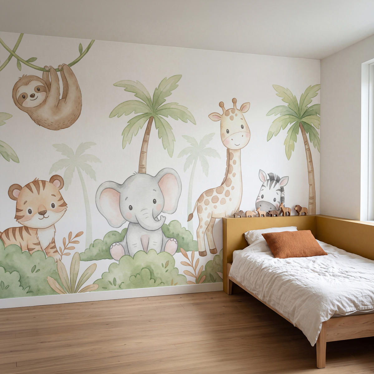 KINDERTAPETE - Tiere - Dschungel - Pastell - 300x200 cm - Weiß, Papier (300/200cm) - OnlyWow