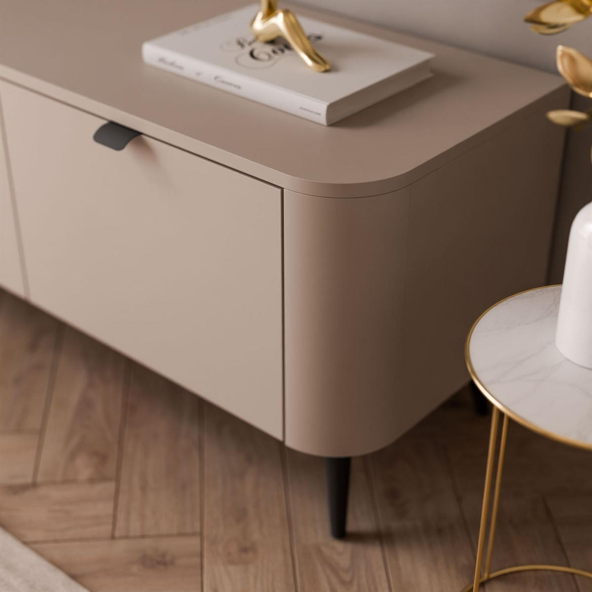 TV-SCHRANK CELESTE 200 cm mit Beleuchtung an den Schwarz Füßen - Kaschmir, Holzwerkstoff (200/46.5/40cm) - Lookway