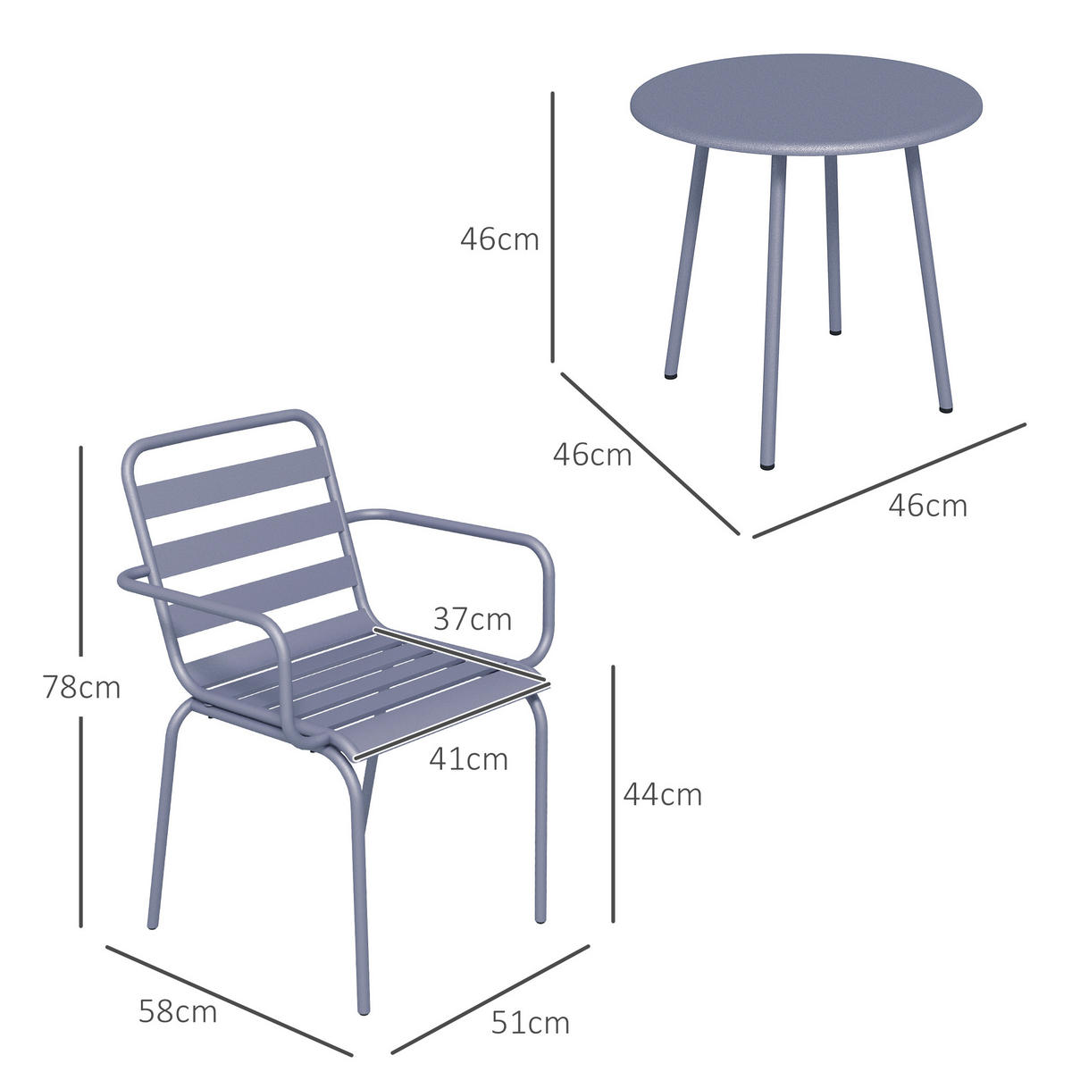 GARTENMÖBEL Set, Stahl, Hellgrau - Hellgrau, Metall - Outsunny