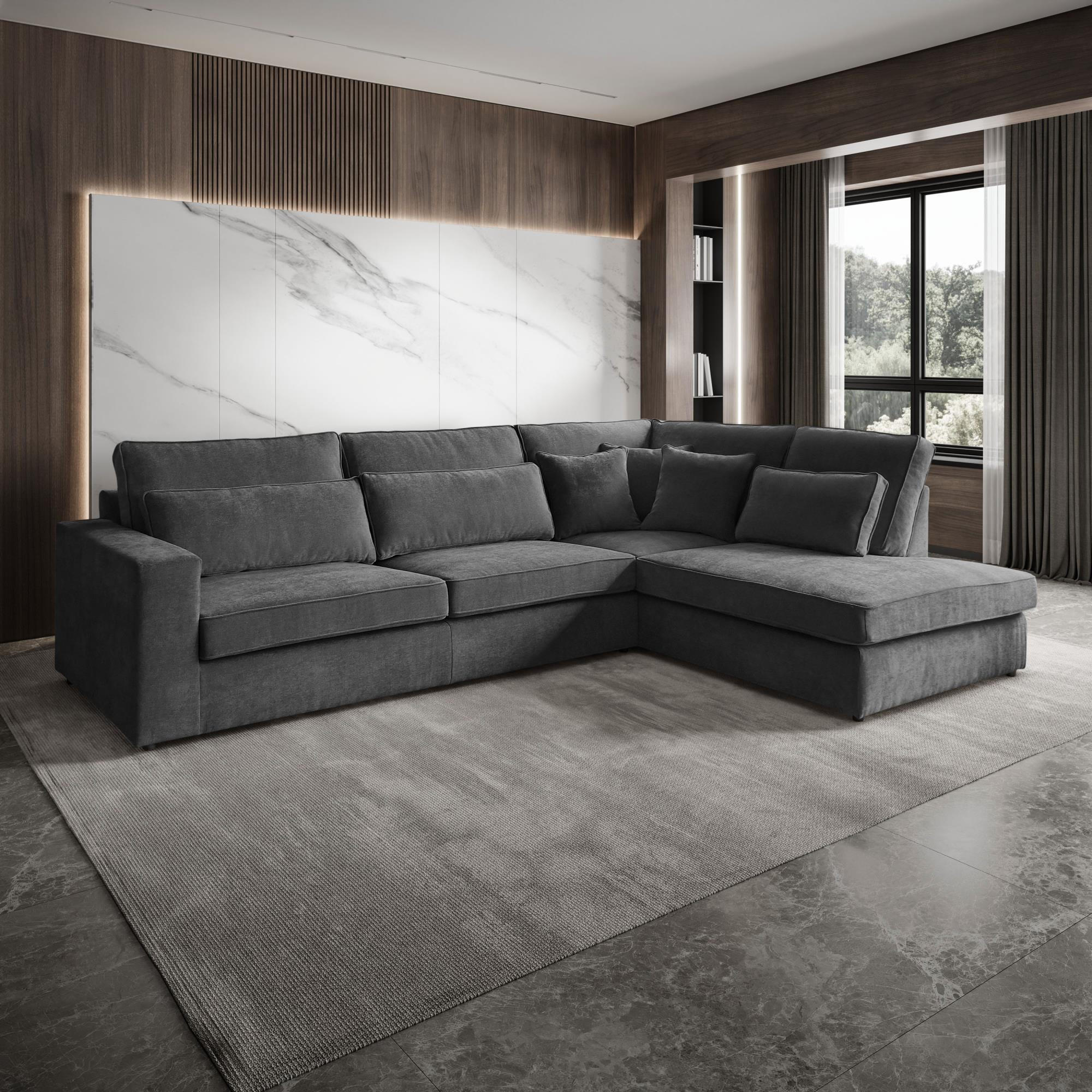 ECKSOFA Parma ohne Schlaffunktion dunkelgrau rechts - Dunkelgrau/Schwarz, Textil (314/224cm) - Beautysofa