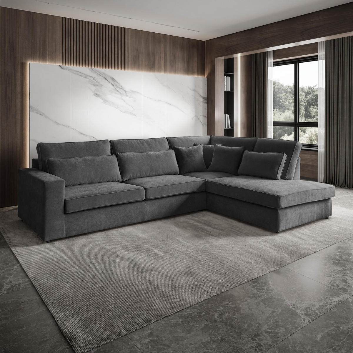 ECKSOFA Parma ohne Schlaffunktion dunkelgrau rechts - Dunkelgrau/Schwarz, Textil (314/224cm) - Beautysofa