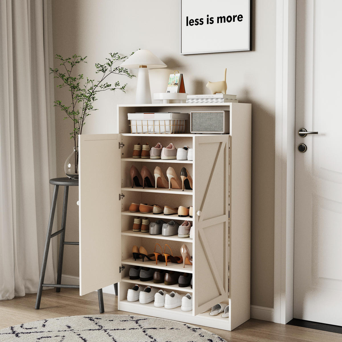 SCHUHSCHRANK aus MDF & Spanplatte in Weiß mit 8 Fächern - Weiß, Holzwerkstoff (80/141/40cm) - Modfu