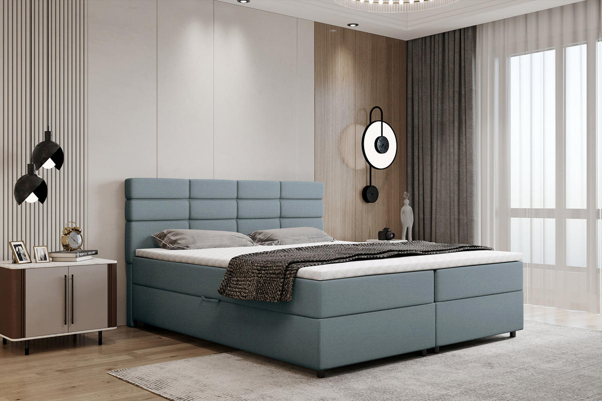 BOXBETT Reve 180 x 200 cm mit Bettkasten und Lattenrost ohne matratze - hellblau - Hellblau, Holz (180/200cm) - Panda Möbel