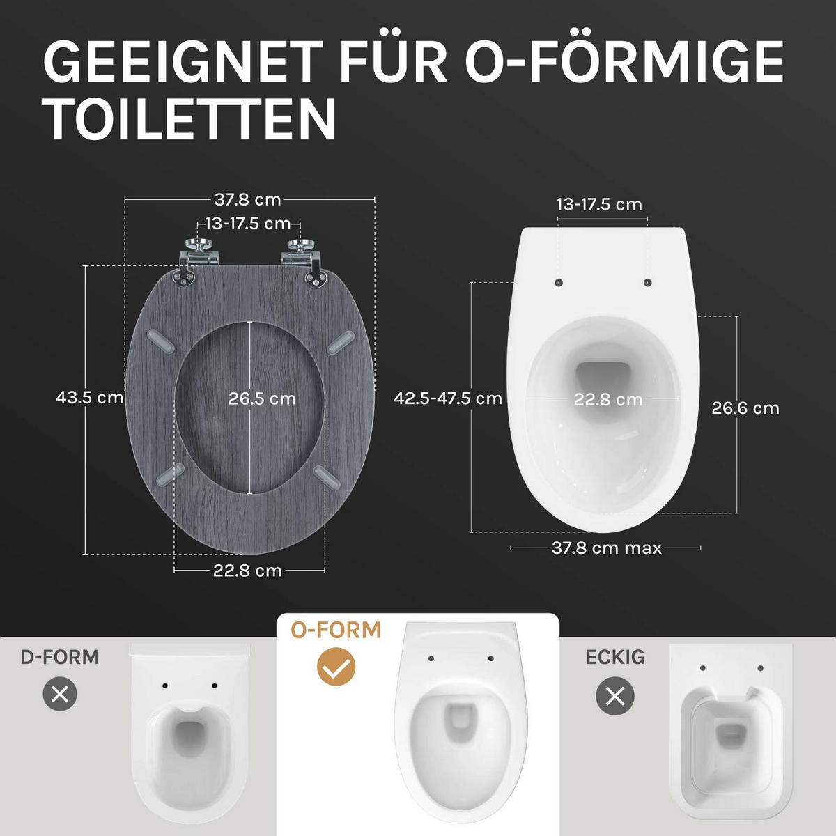 WC SITZ mit Absenkautomatik, MDF Holzkern, Antibakteriell - Grau, Holzwerkstoff (37/2.5/43cm) - Woltu