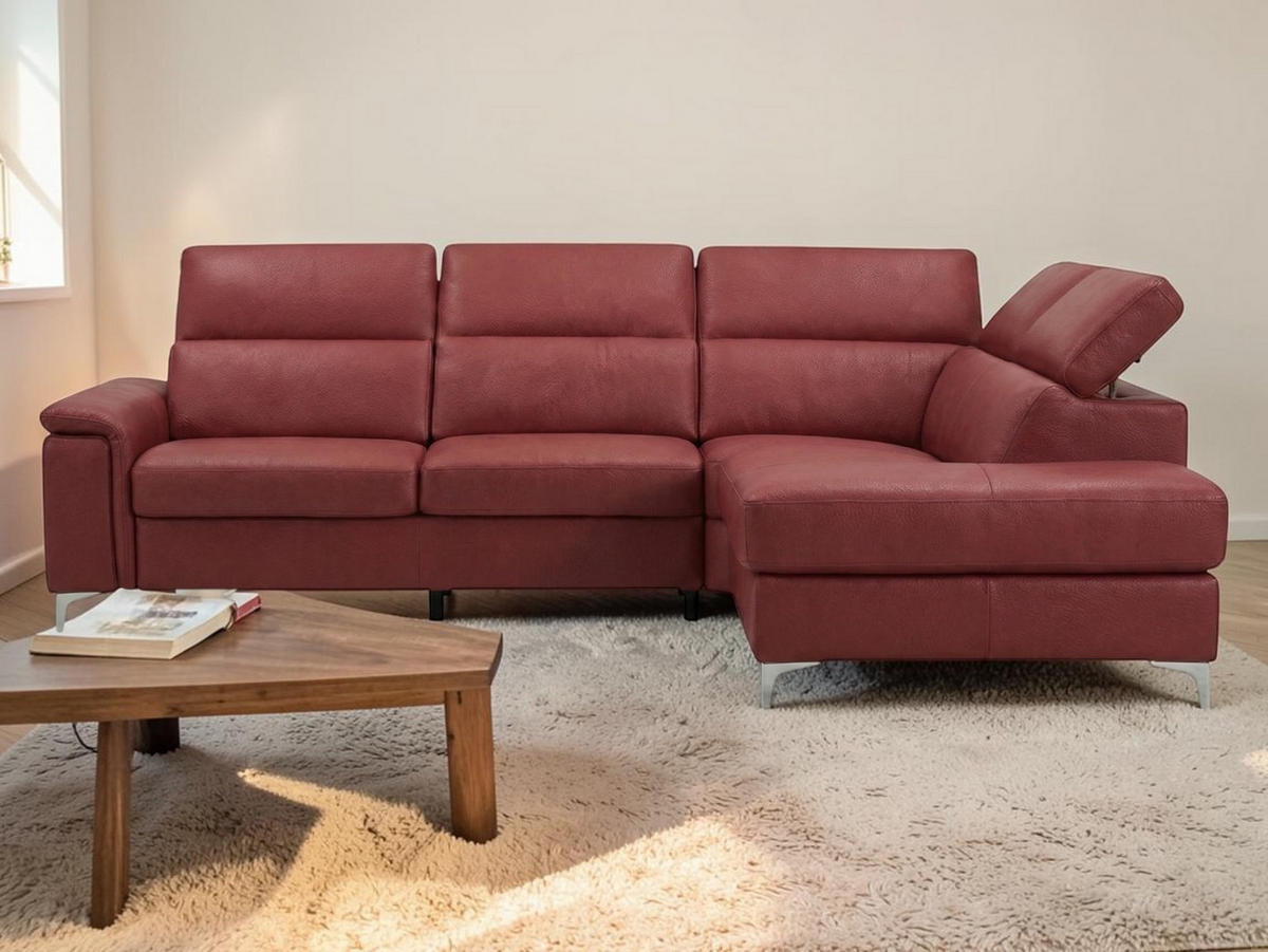ECKSOFA Avenger Echtleder Rot - Rot, Leder/Metall (271/81/224cm)