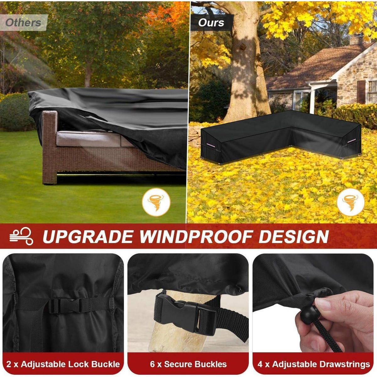 GARTENLOUNGE Abdeckplane L-Form 260x210x87x80/60cm Wasserdicht - Schwarz, Kunststoff (1/1/1cm)