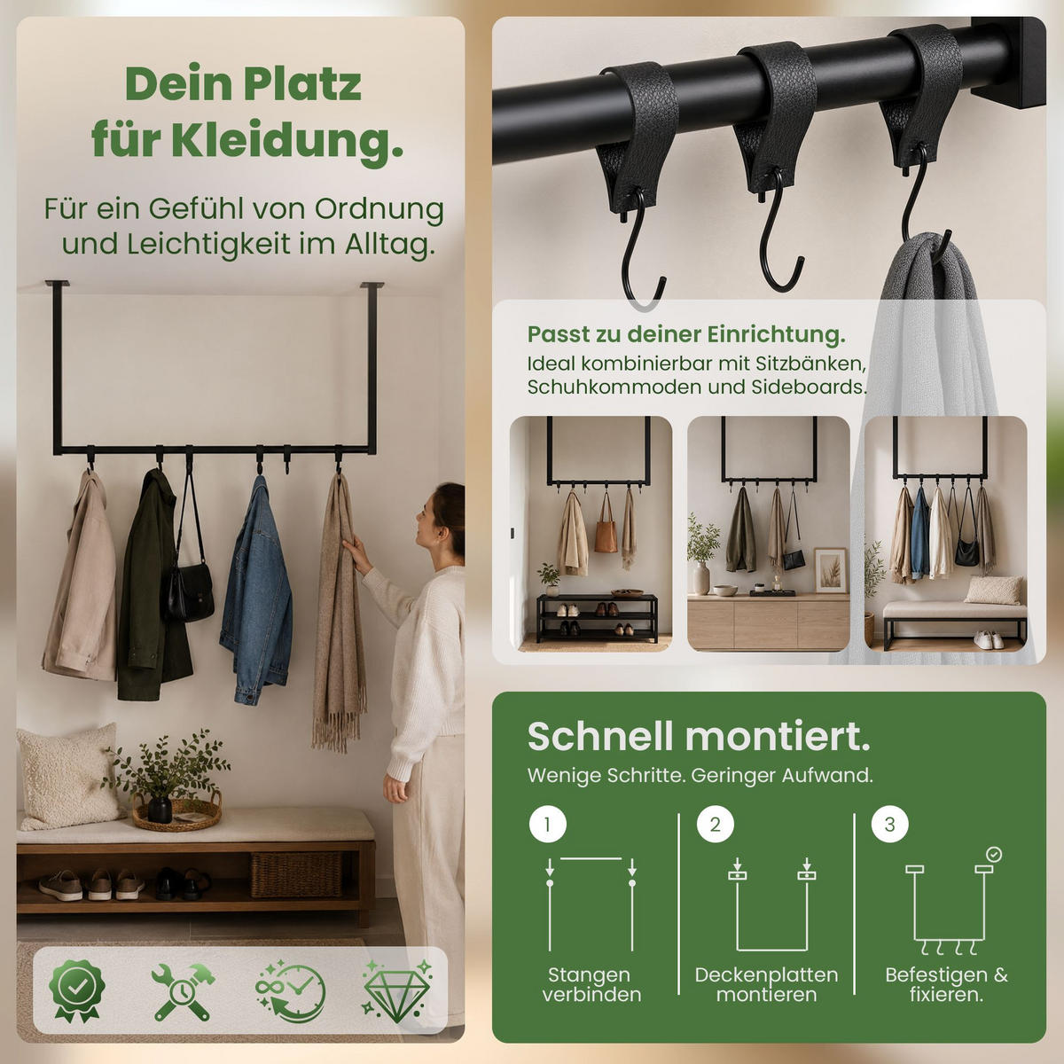 KLEIDERSTANGE Metall Schwarz - Schwarz, Metall (120/60/7cm) - CLP