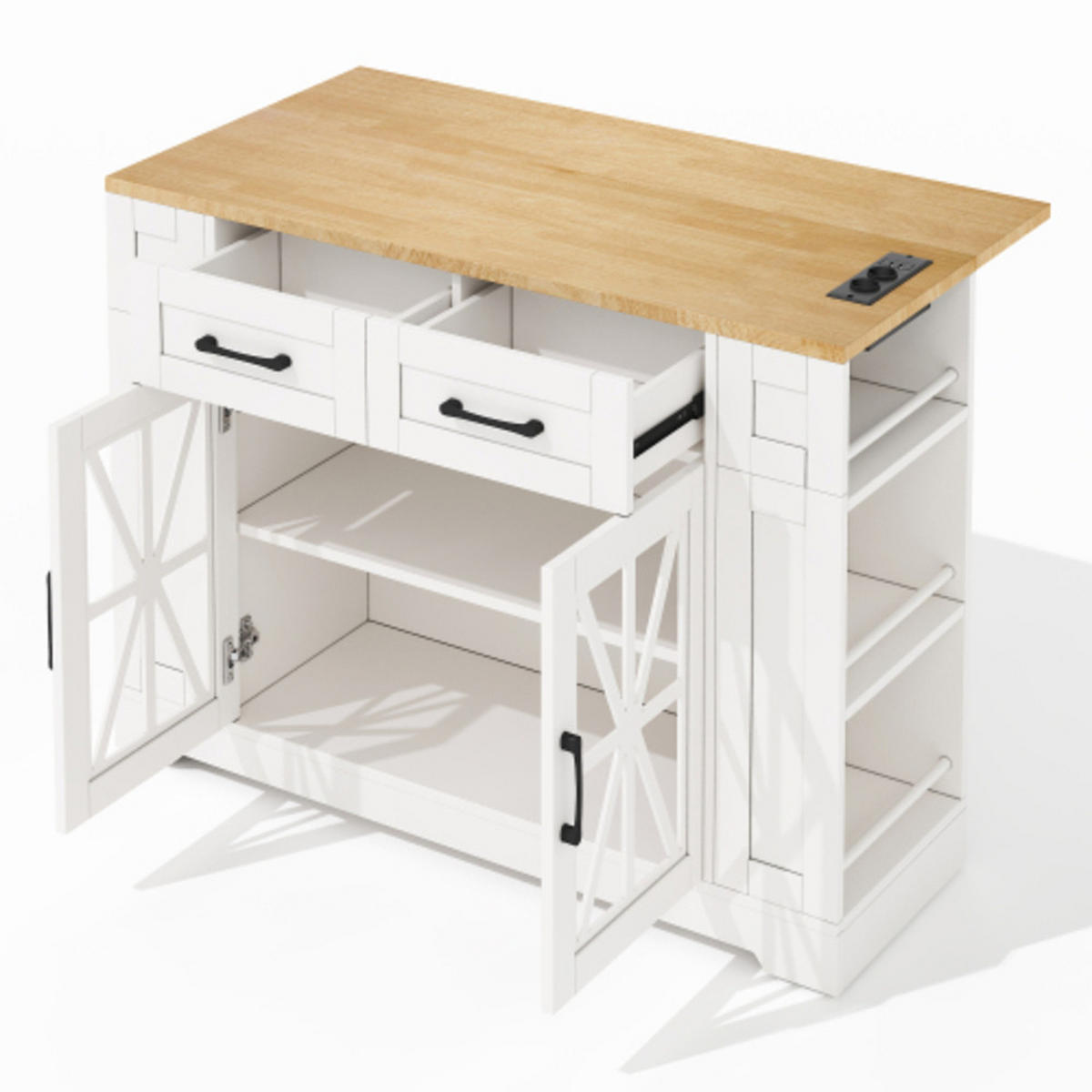 KÜCHENINSEL weiß-Neutral aus MDF mit klappbarer Erweiterungsplatte, Steckdosen und Laufrollen 120 × 40(65) × 92 cm - Weiß, Holzwerkstoff (120/92/65cm) - Luhomfu