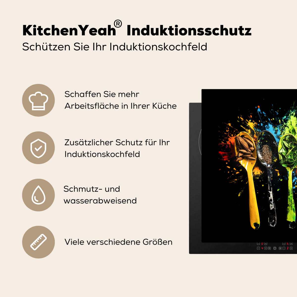 HERDABDECKPLATTE Löffel - Gewürze - Modern - Graffiti - Farbe - Farbenfroh 90x52 cm - Multicolor, Kunststoff (90/0.2/52cm) - MuchoWow