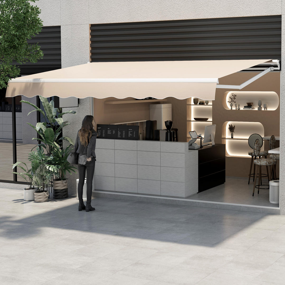 MARKISE mit kurbel Beige - Beige, Metall (250/150/300cm) - COSTWAY