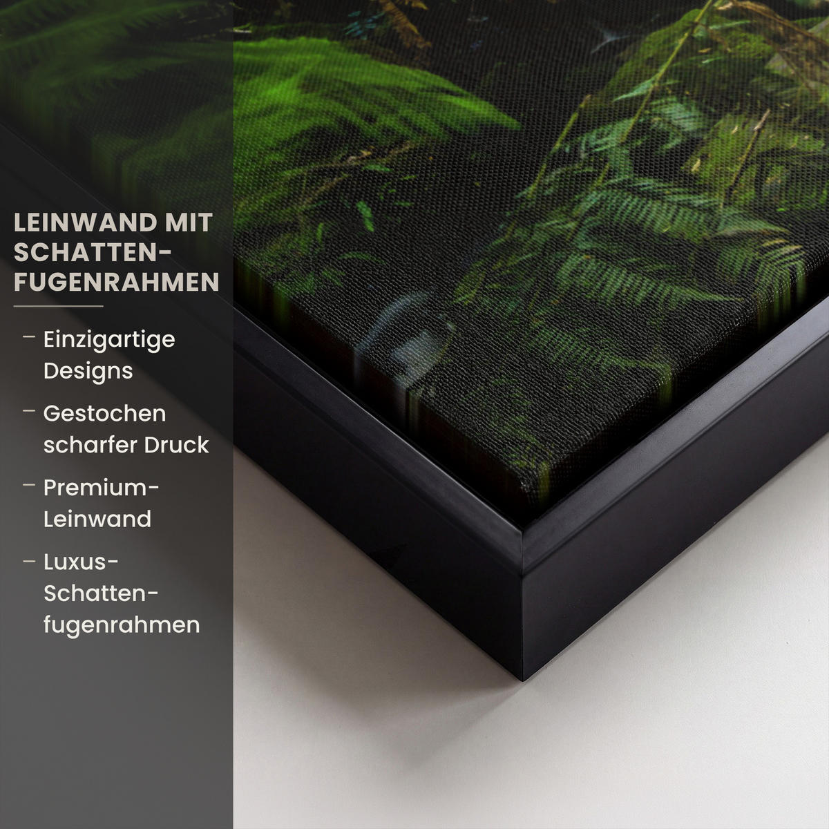 LEINWAND Bilder mit Rahmen - Dschungel - Wasserfall - Australien - Pflanzen - Natur - 60x80 - Dunkelgrün, Textil (60/80cm) - MuchoWow
