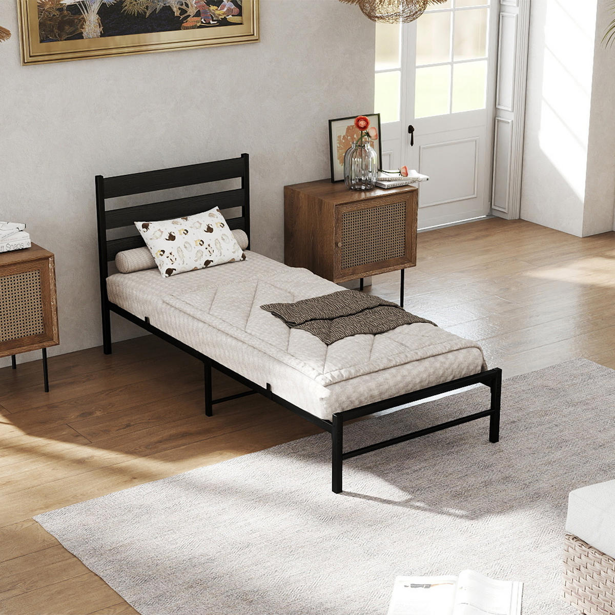 METALLBETT 90/200 cm in Schwarz mit MDF-Kopfteil - Schwarz, Holzwerkstoff/Metall (90/200cm) - CHICFURN