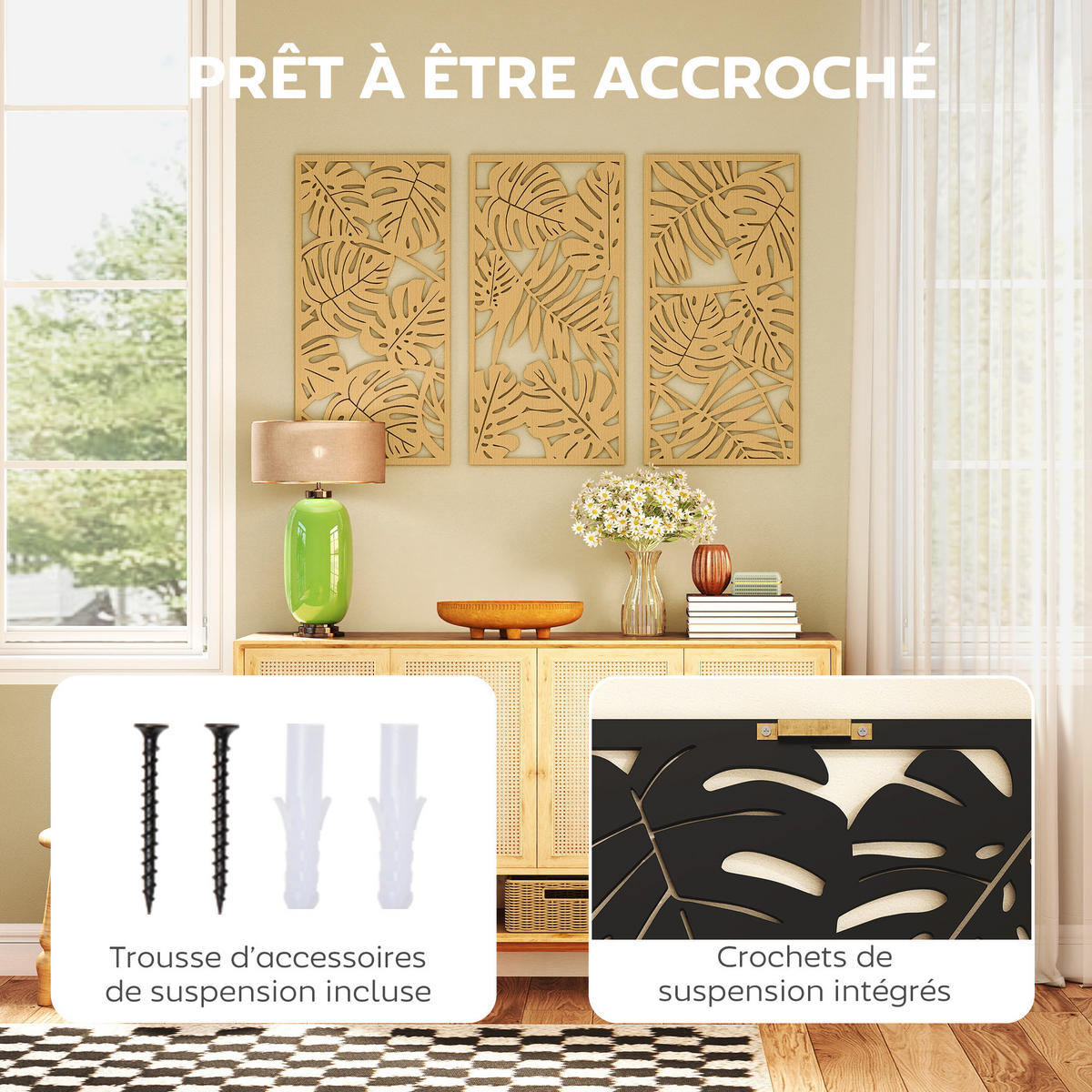 WANDDEKO 3er-Set DE-14365 3D Blätter tropisch Naturholz - Naturfarben, Holzwerkstoff (0.9/80/40cm) - ComfortXL