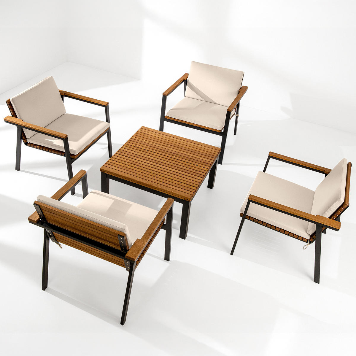GARTENMÖBELSET ARIATO 5-tlg, mit Kissen - Anthrazit/Beige, Holz/Metall - KONSIMO®
