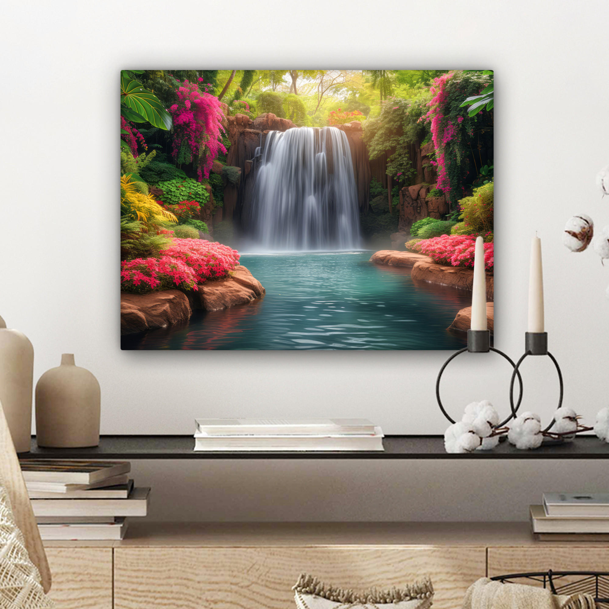 LEINWANDBILD Wasserfall - Natur - Pflanzen - Dschungel - Wasser 40x30 cm - Grün, Textil (40/30cm) - MuchoWow