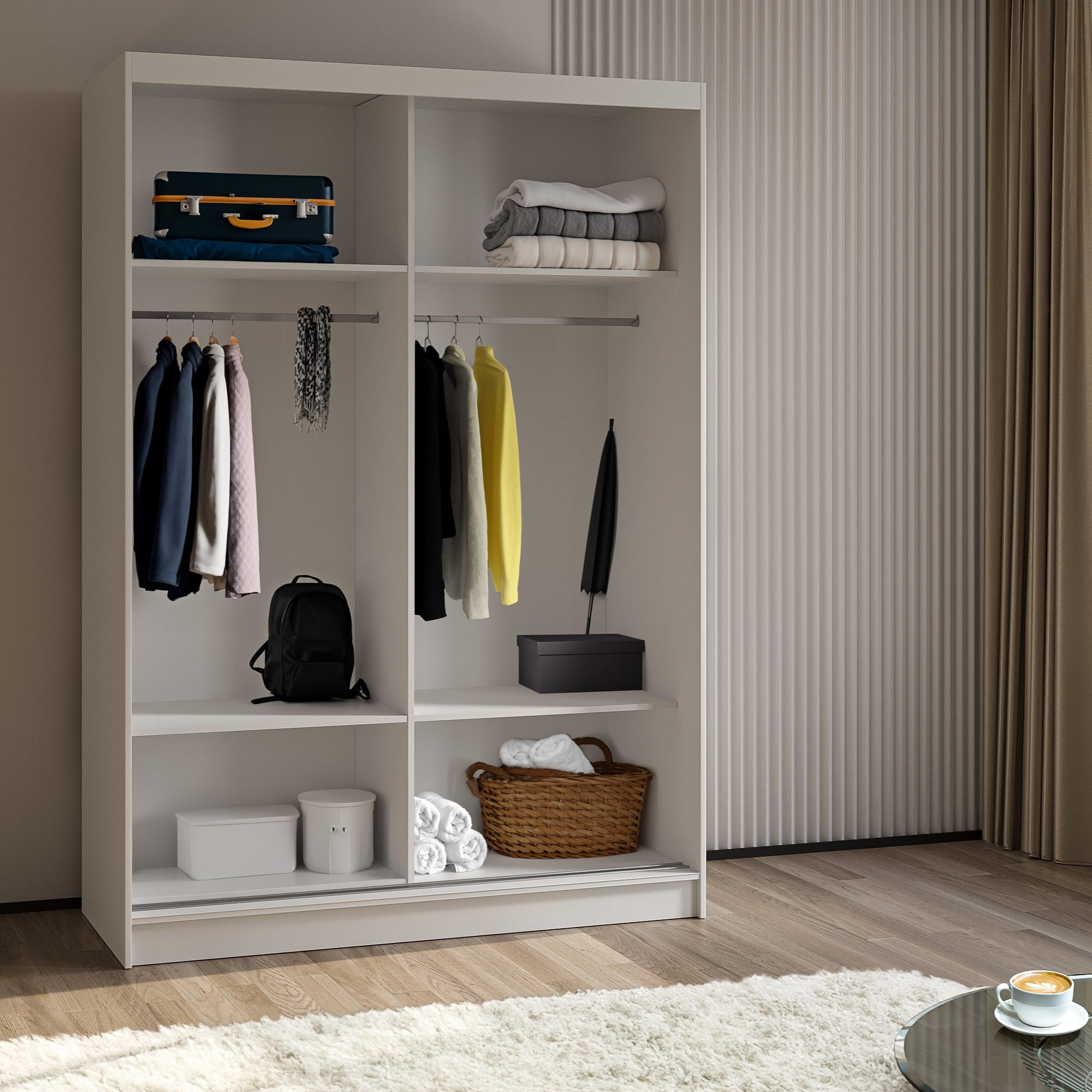 SCHWEBETÜRENSCHRANK BELLINA 150/216/61 cm 2-türig mit Spiegel Eiche Artisan - Eiche Artisan, Holzwerkstoff (150/216/61cm) - MASSENO