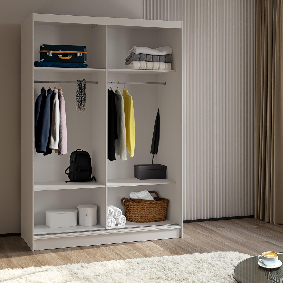 SCHWEBETÜRENSCHRANK BELLINA 150/216/61 cm 2-türig mit Spiegel Wengefarben - Wengefarben, Holzwerkstoff (150/216/61cm) - MASSENO