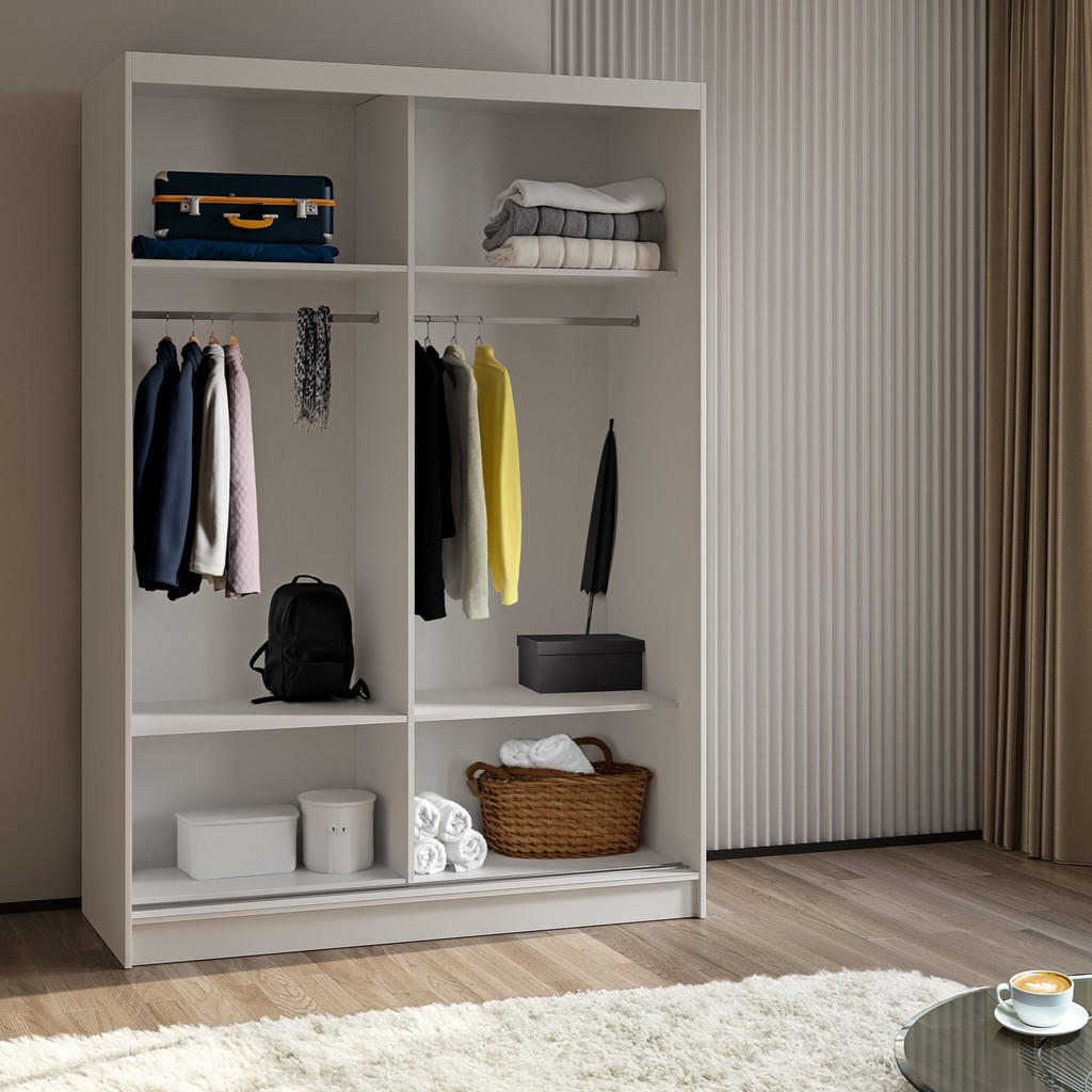 Thumbnail - Masseno Schwebetürenschrank, Grau, Holzwerkstoff, 4 Fächer, Rechteckig, 150x216x61 cm, Schlafzimmer, Kleiderschränke, Sc...