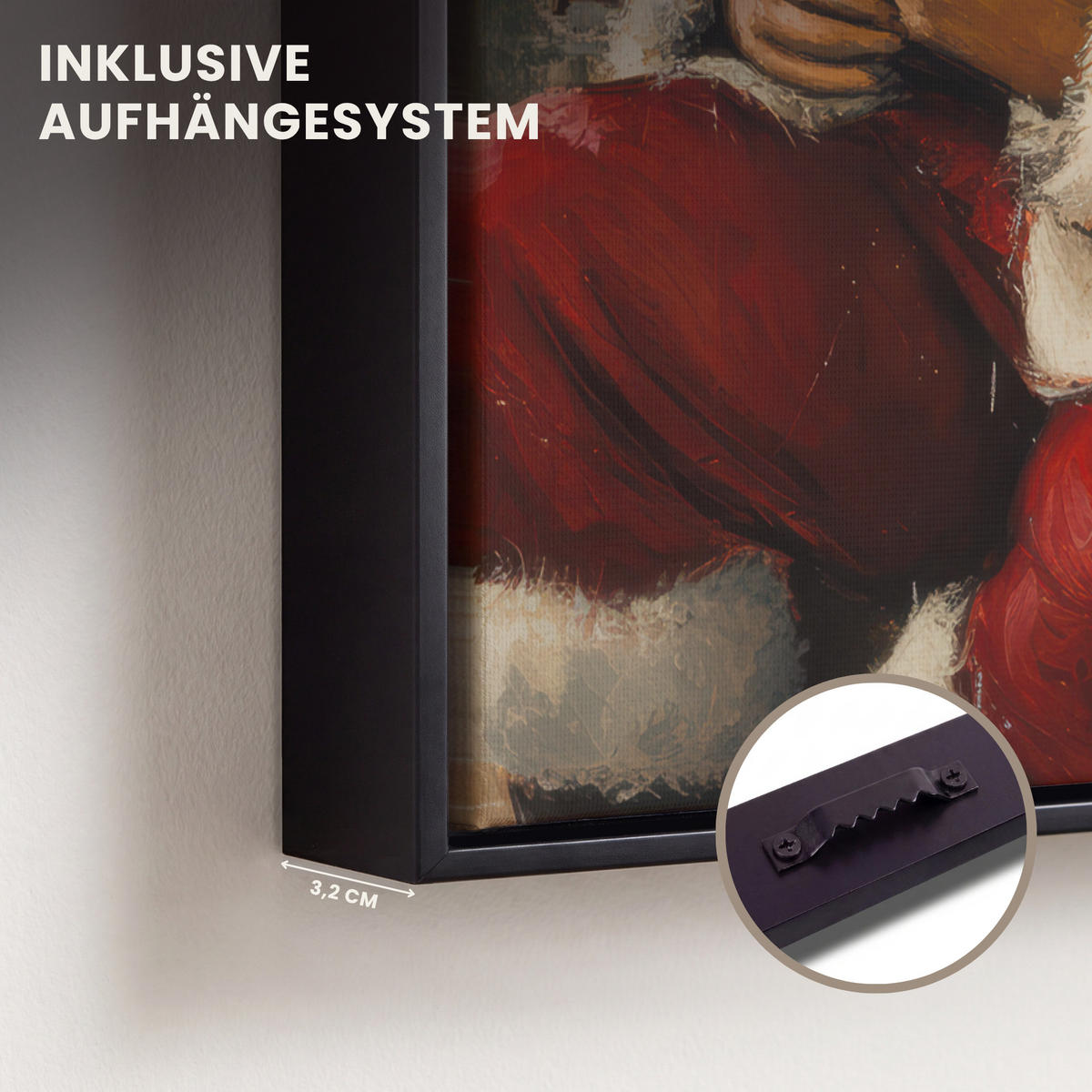 LEINWAND Bilder mit Rahmen - Weihnachten - Weihnachtsmann - Winter - Open Fireside - 30x40 - Dunkelrot, Textil (30/40cm) - MuchoWow