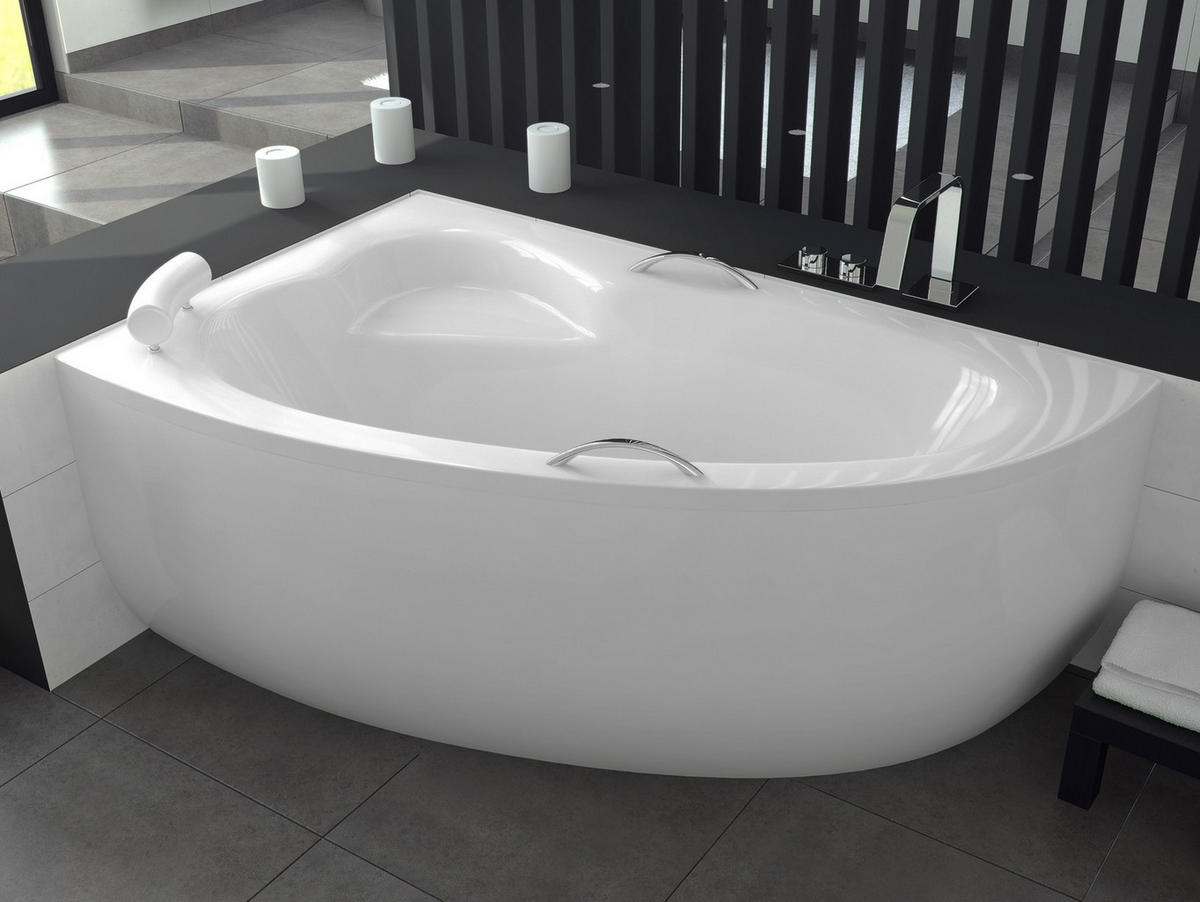 BADEWANNE Eckwanne NATALIA PREMIUM 150/100 Links mit Schürze Ablauf Füße - Weiß, Kunststoff (100/59.5/150cm) - bad land