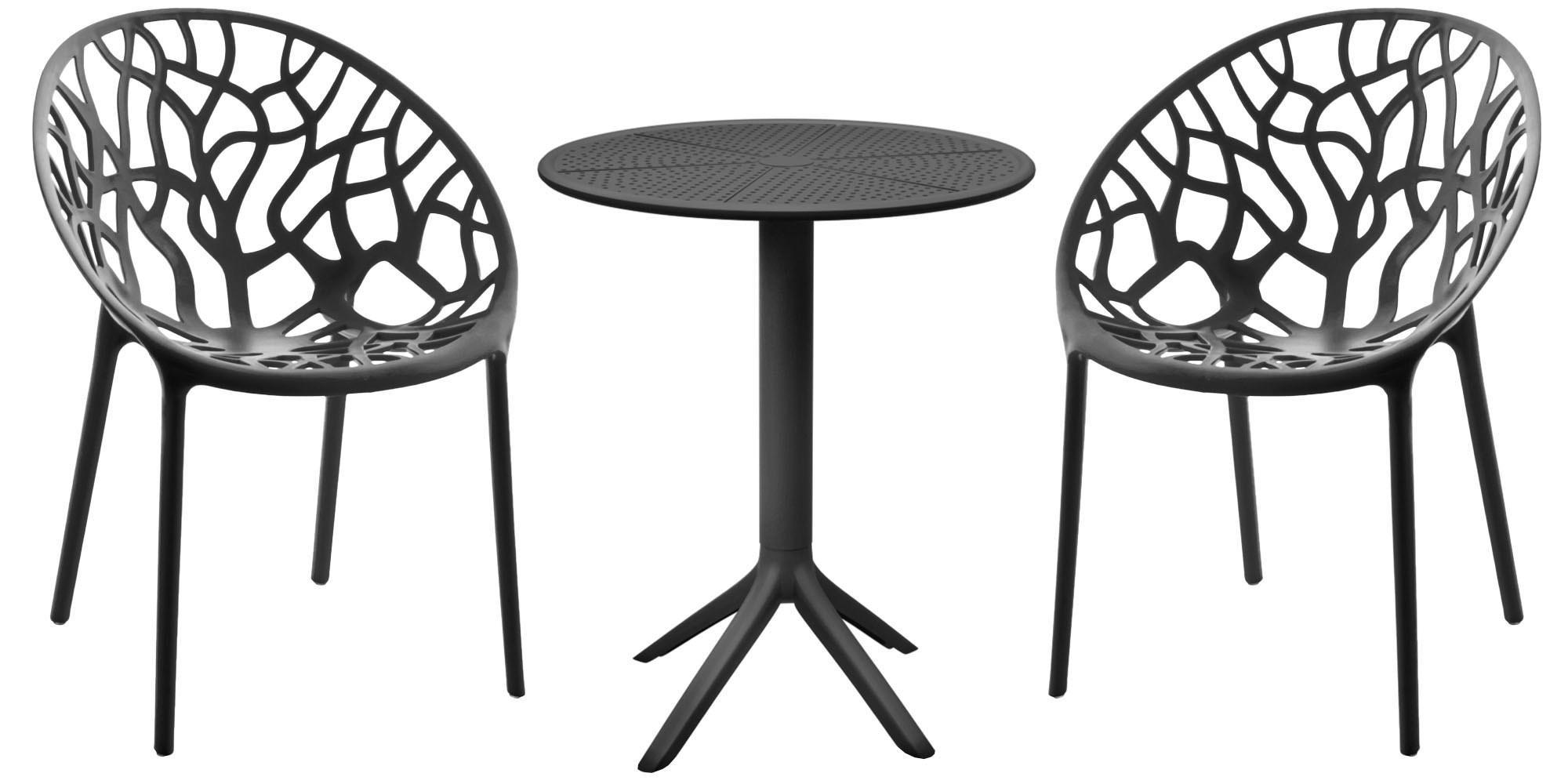 GARTENSITZGRUPPE Kunststoff Schwarz (3-teilig) - Schwarz, Kunststoff - CLP