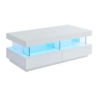 COUCHTISCH mit 2 Schubladen & 2 Ablagen + LEDs - MDF lackiert - Weiß - FABIO - Weiß, Holz (120/60/42cm) - Vente-Unique