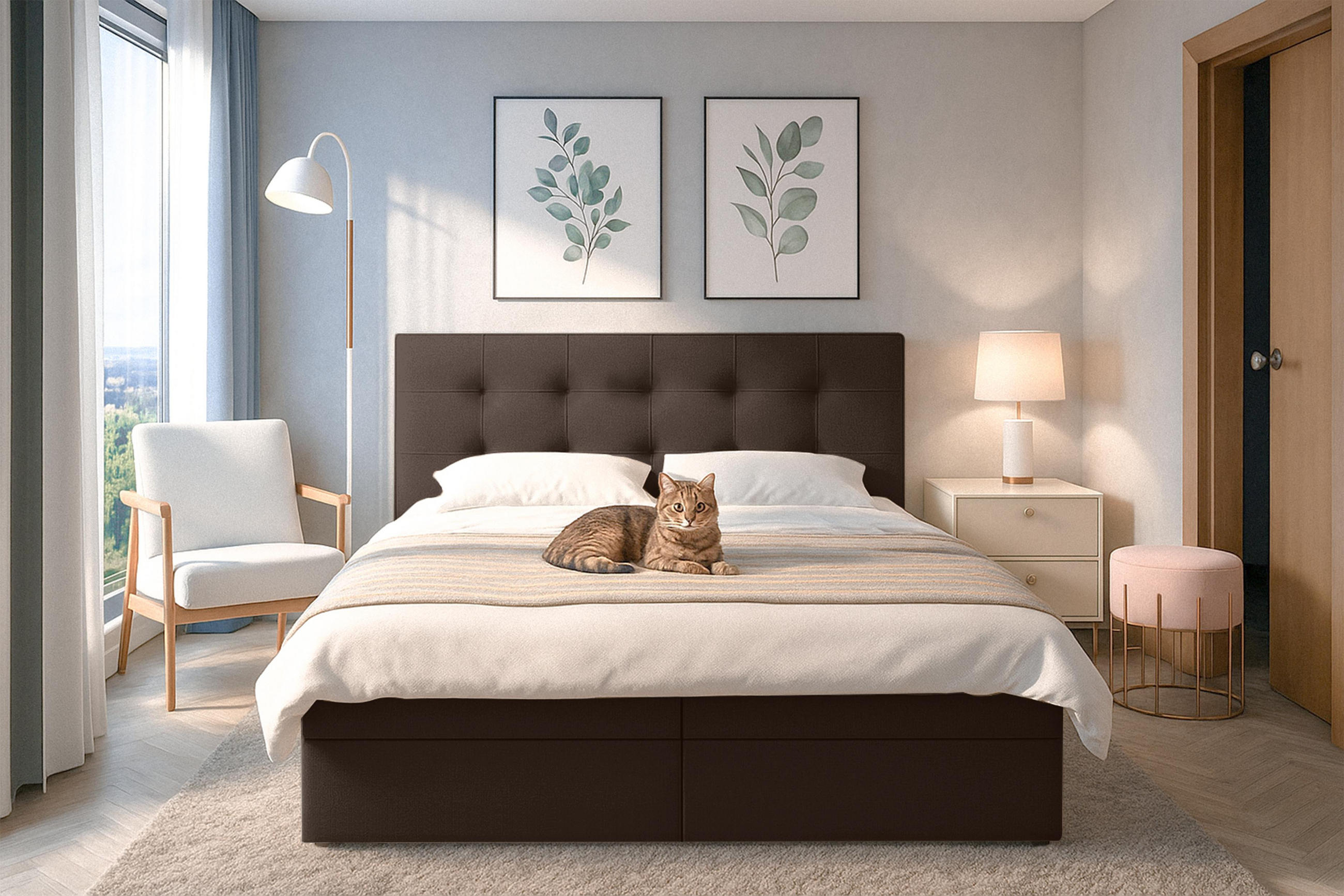 BOXBETT BELINAI 180x200 cm mit Bettkasten und Matratze - Braun - Schwarz/Braun, Holz/Holzwerkstoff (180/200cm) - AX Living