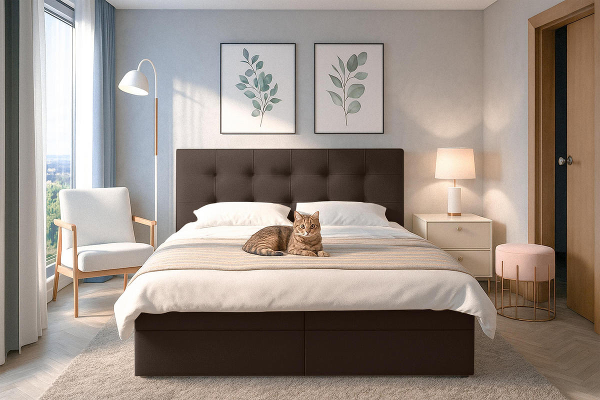 BOXBETT BELINAI 140x200 cm mit Bettkasten und Matratze - Braun - Schwarz/Braun, Holz/Holzwerkstoff (140/200cm) - AX Living