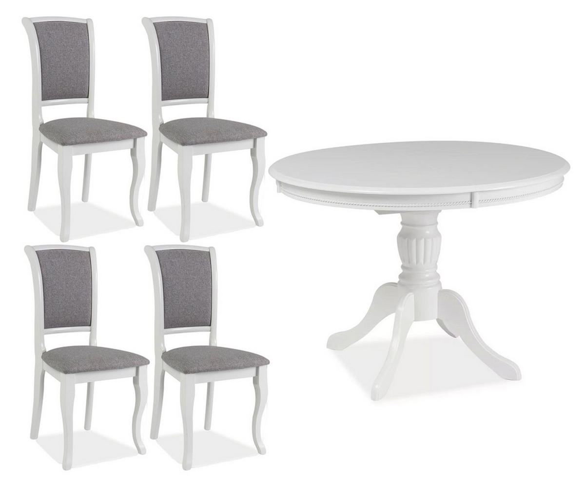 ESSZIMMER-SET Olivia 5-tlg Weiß / Grau - Weiß/Grau, Holz (286/96/106cm) - Feldmann-Wohnen